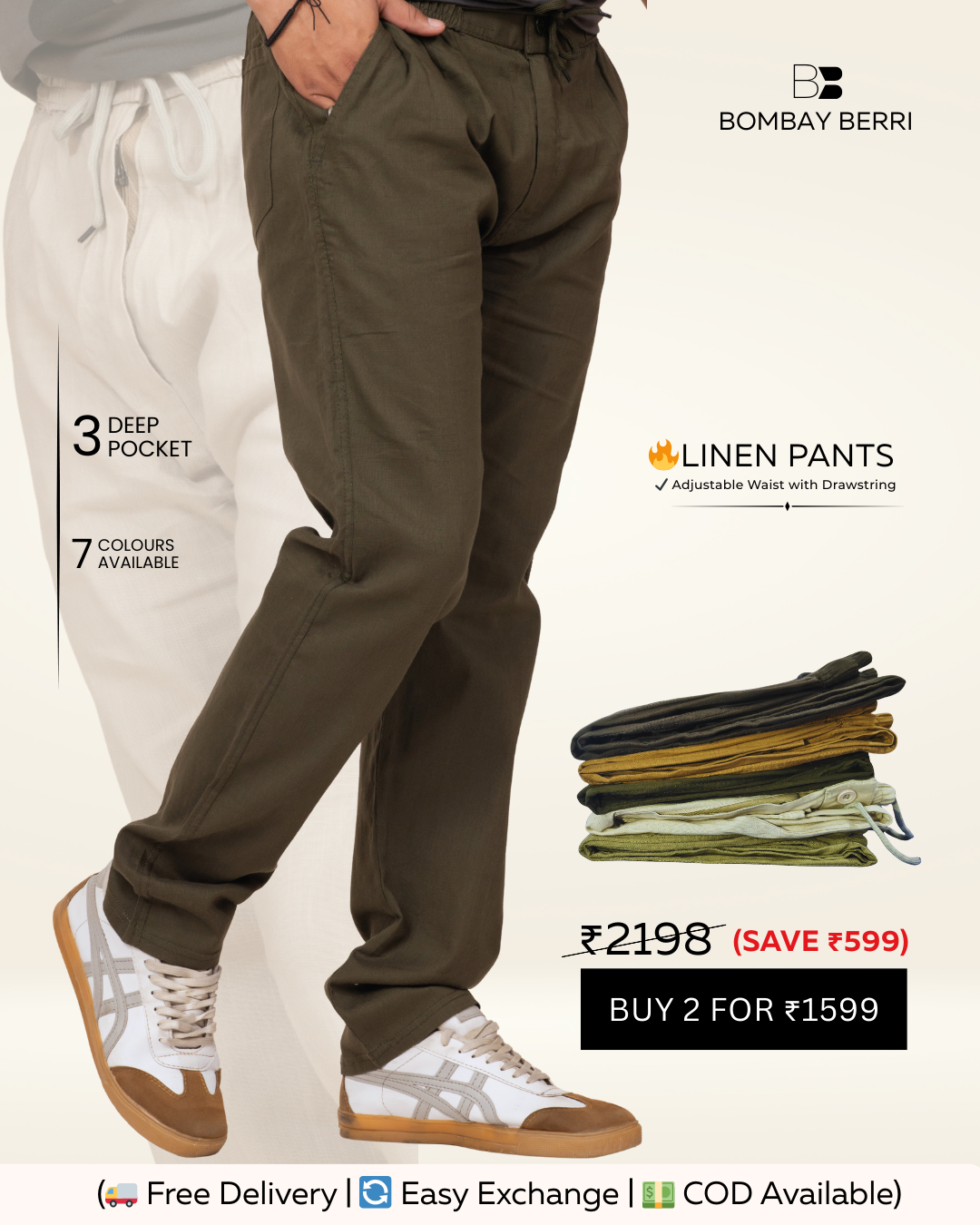Men’s Premium Linen Pants for All Seasons – Pick Any 2 @ ₹1599