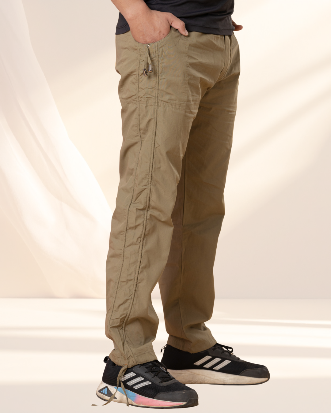 Beige Utility Cargo Jogger Pants