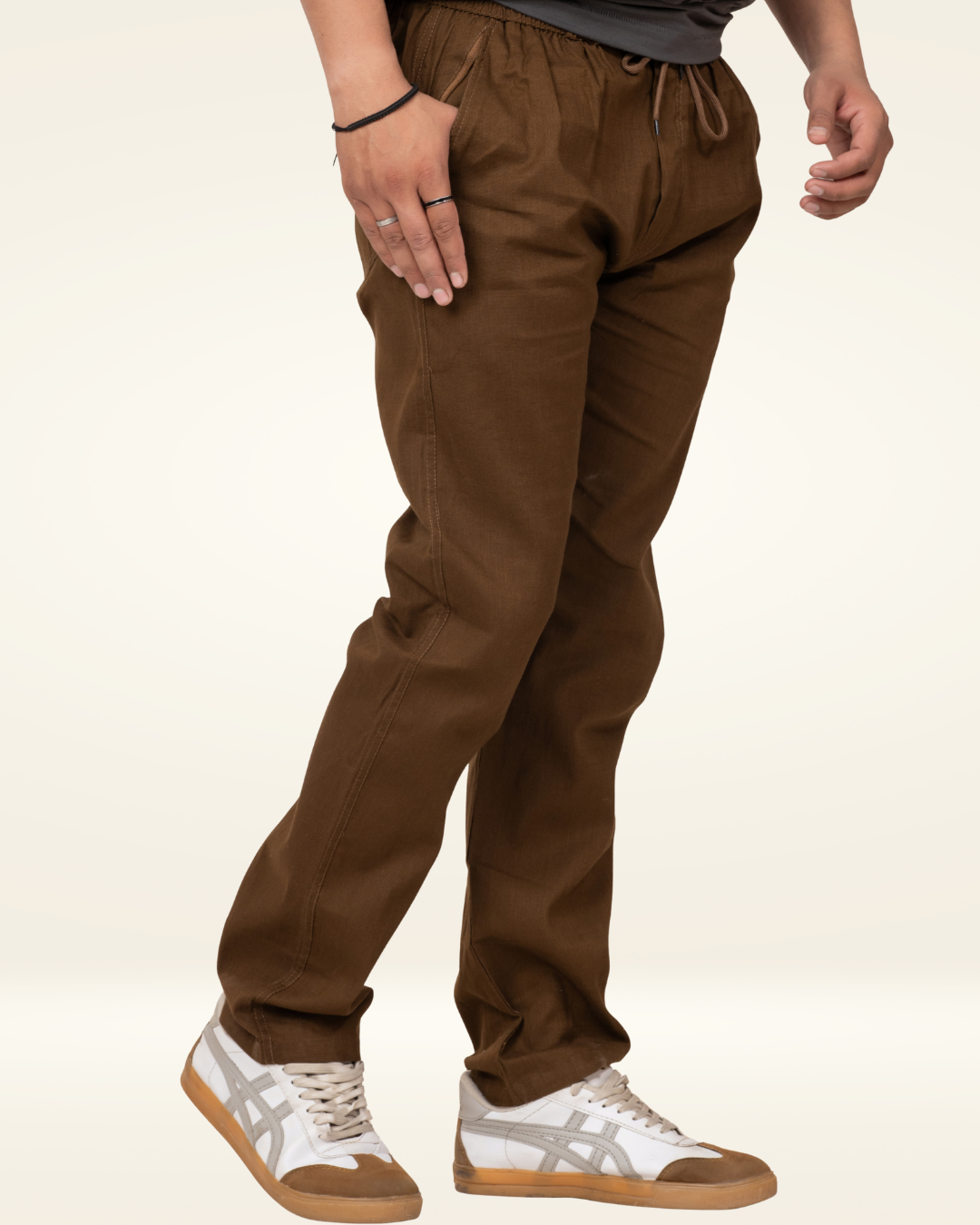 Men’s Premium Linen Straight-Fit Pants – Coffee Brown