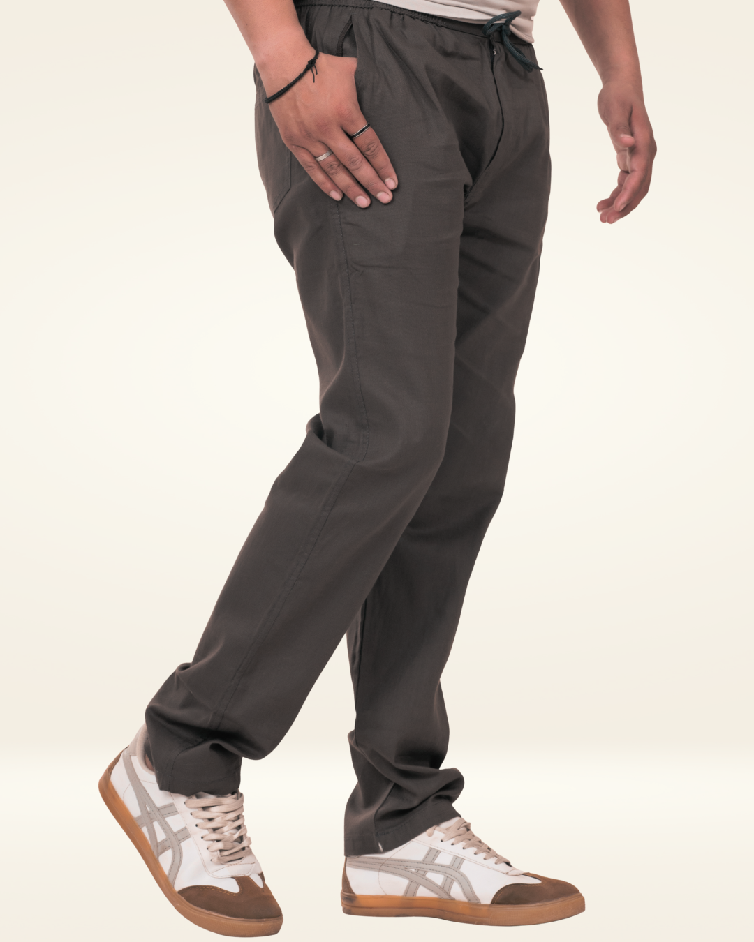 Men’s Premium Linen Straight-Fit Pants – Dark Charcoal